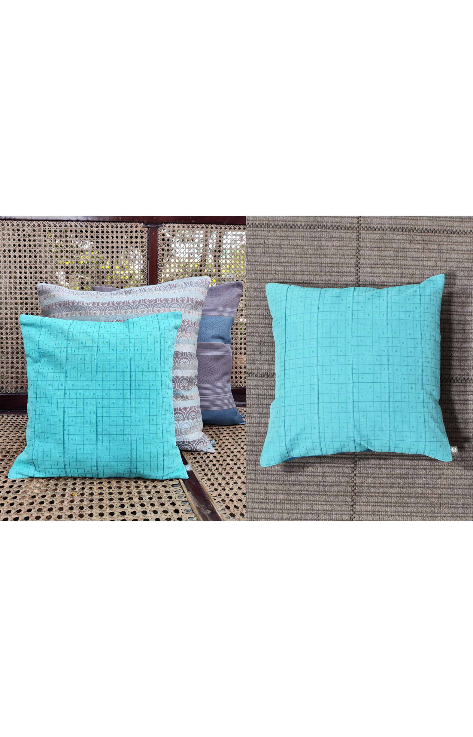 Handloom Organic Cotton Cushion Cover Blue 